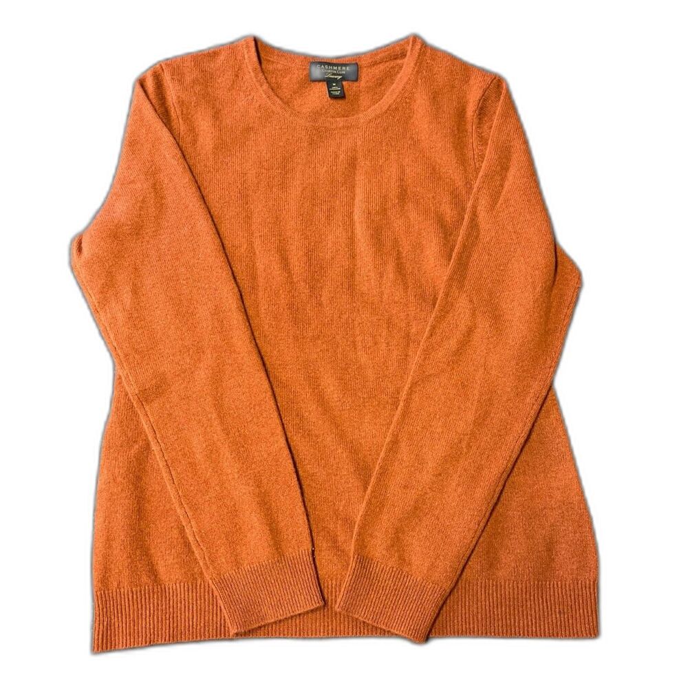 100% Cashmere Charter Club Luxury Women's Crewneck Sweater, Burnt Orange, Size M